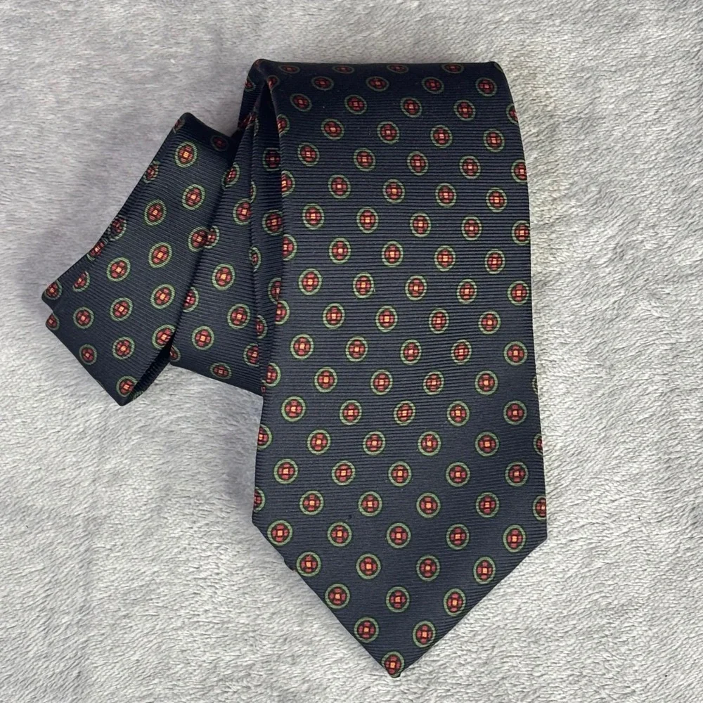 Polo Ralph‎ Lauren Necktie Mens OS Navy Blue Green Red Medallion Silk Italy Tie